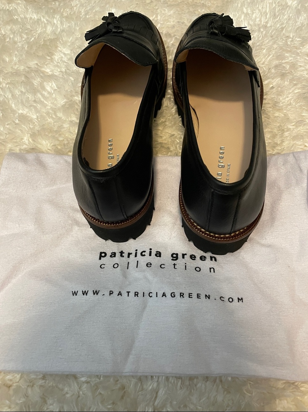 Patricia Green Black Loafers Tassel Leather Spain Corporate Goth Luxury NWOT 8US - Picture 2 of 6